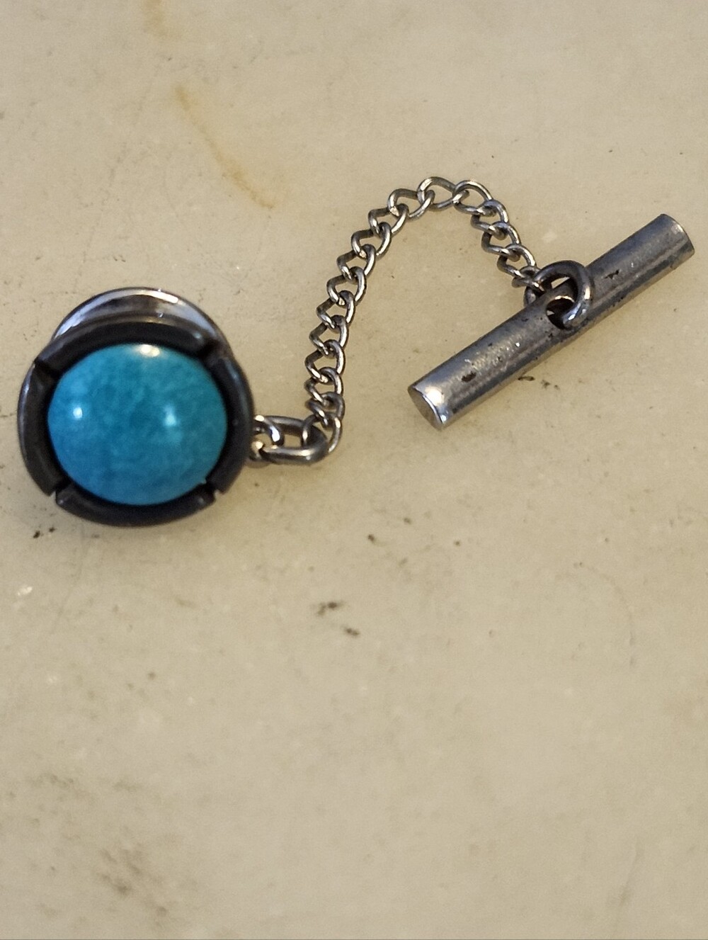 Turquoise Stone Tie Tack with Silver Chain